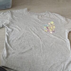 Justice Girls Gray Respect Our Planet Graphic T-Shirt Glitter Earth Day Size L